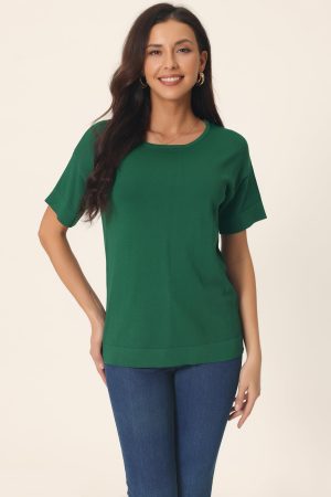 Women's Casual Short Sleeve T Shirts Basic Summer Knit Tops Loose Solid Color Blouse