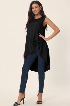 Women's High Low Hem Sleeveless Tunic Top Crewneck Dressy Casual Shirts